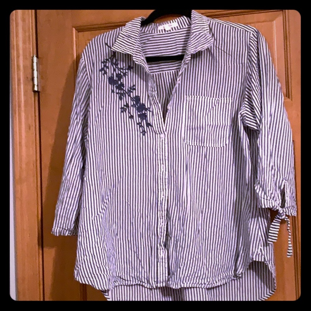 Button Down Blue & White Striped Top